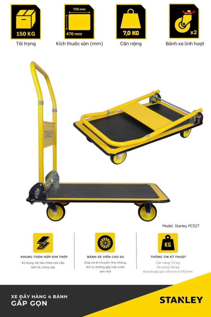 Xe Đẩy Hàng 4 Bánh Gấp Gọn Stanley PC527, Tải Trọng 150kg