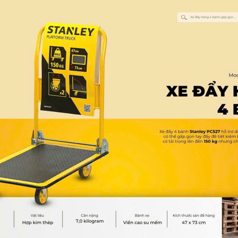 Xe Đẩy Hàng 4 Bánh Gấp Gọn Stanley PC527, Tải Trọng 150kg